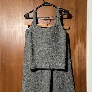 Skims Cozy Grey Knit Tank and Pant Set